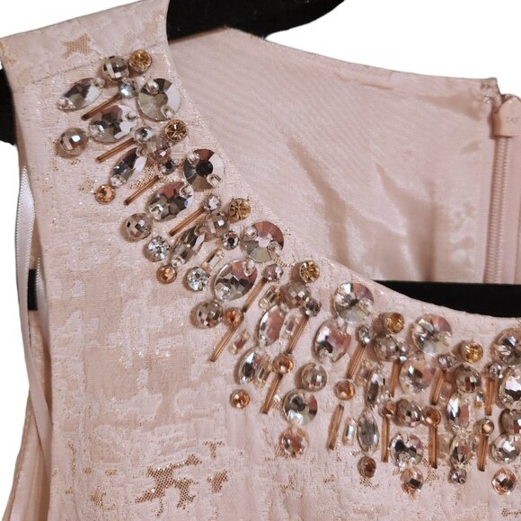 Vince Camuto Beige Silver Embellished Cocktail Party Dress Size 8 - Picture 3 of 7